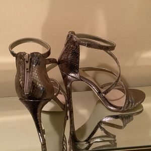 Shoe Dazzle Eden bronze strapped heels, size 7.5